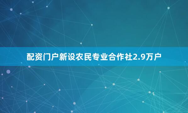 配资门户新设农民专业合作社2.9万户